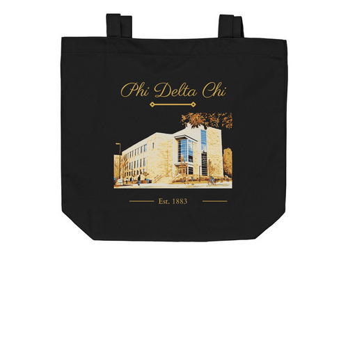 Pharmacy Building Tote Bag, a Black Organic Cotton Tote Bag