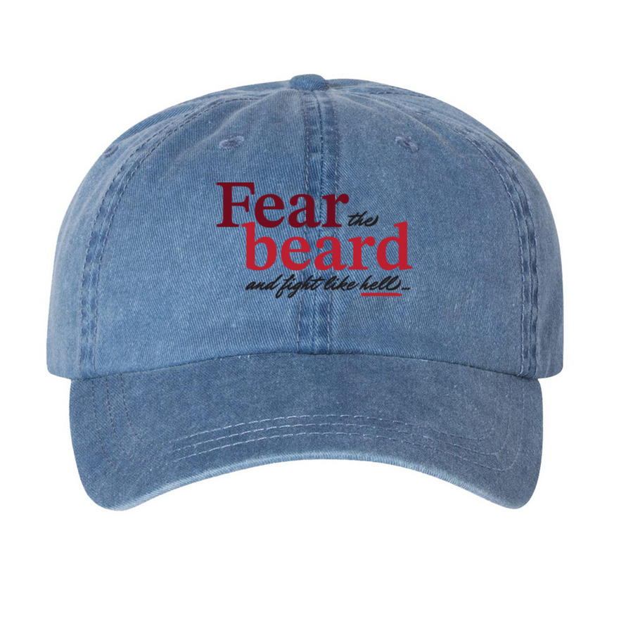 Fear the Beard Hats, a Royal Blue Printed Pigment Dye Baseball Cap