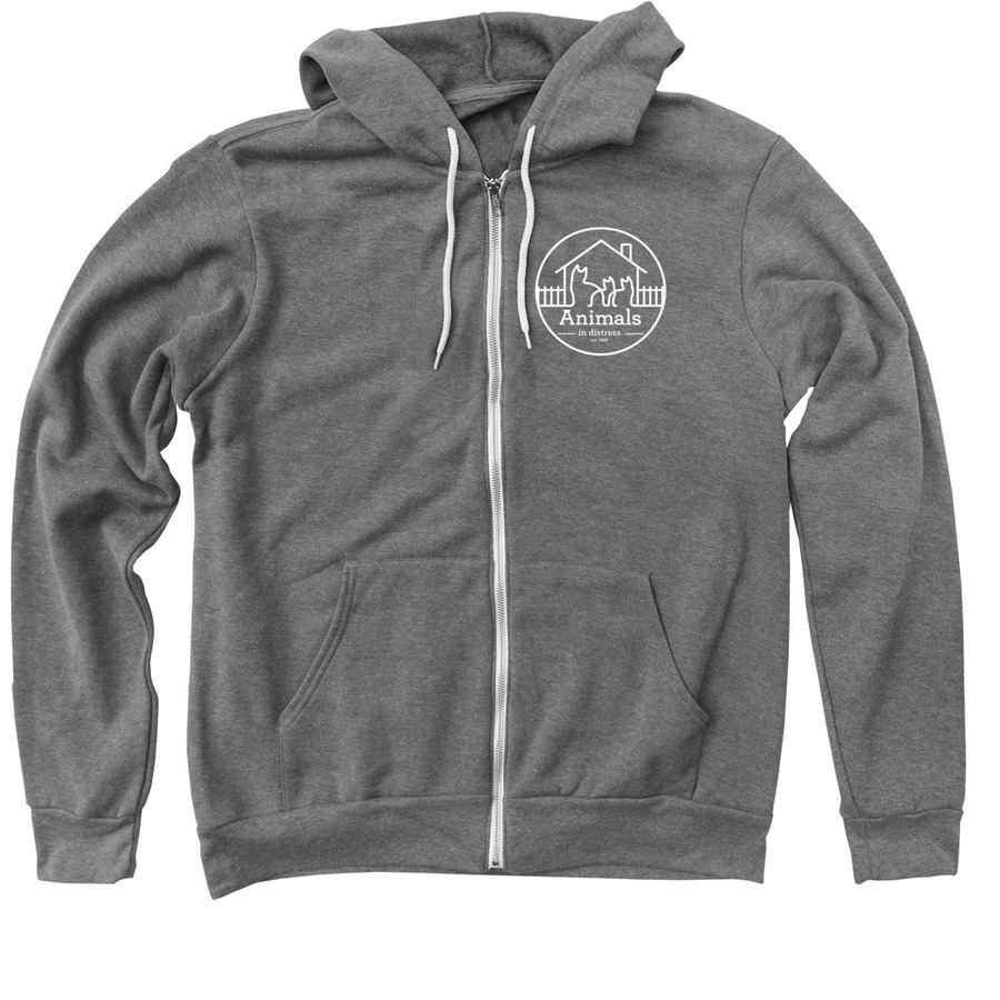 Animals In Distress NJ, a Deep Heather Zip Up Hoodie