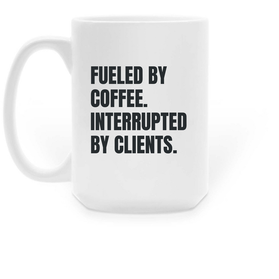 The Snarky Agent | Fueled by Coffee Mug, a White Large Coffee Mug (back-view)