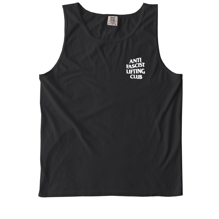 Anti-Fascist Lifting Club, a Black Comfort Colors Tank Top