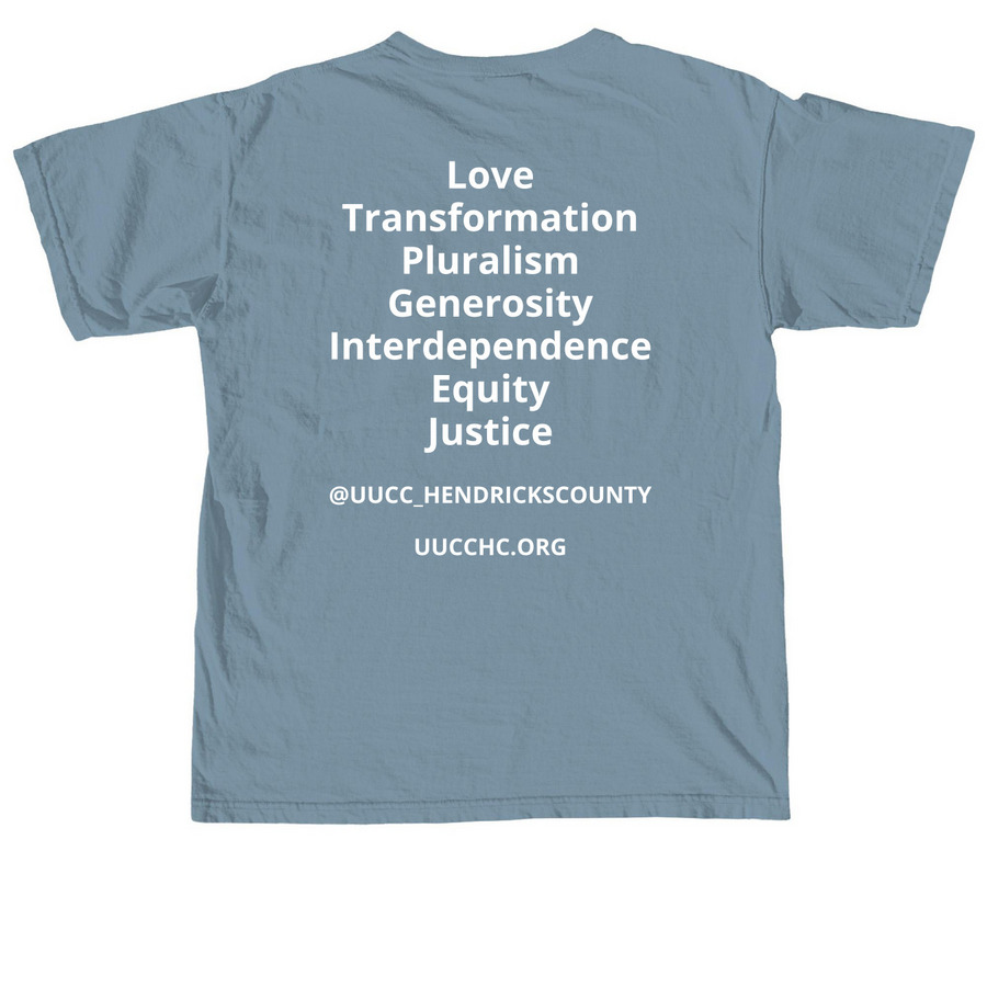 UUCCHC Shades of Blue, a Ice Blue Comfort Colors Unisex Tee (back-view)