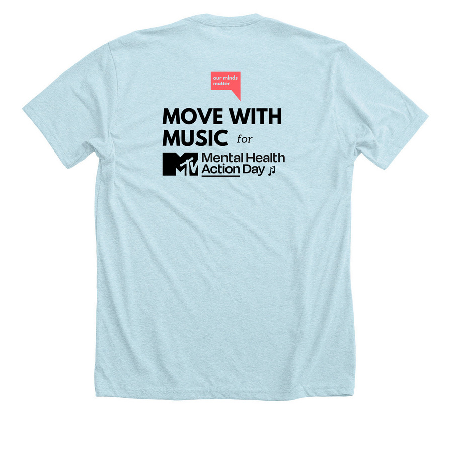 Move with Music 2024, a Heather Ice Blue Premium Unisex Tee (back-view)