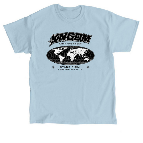 KNGDM WORLDWIDE "AROUND THE WORLD" BLUE TEE, a Light Blue Classic Unisex Tee