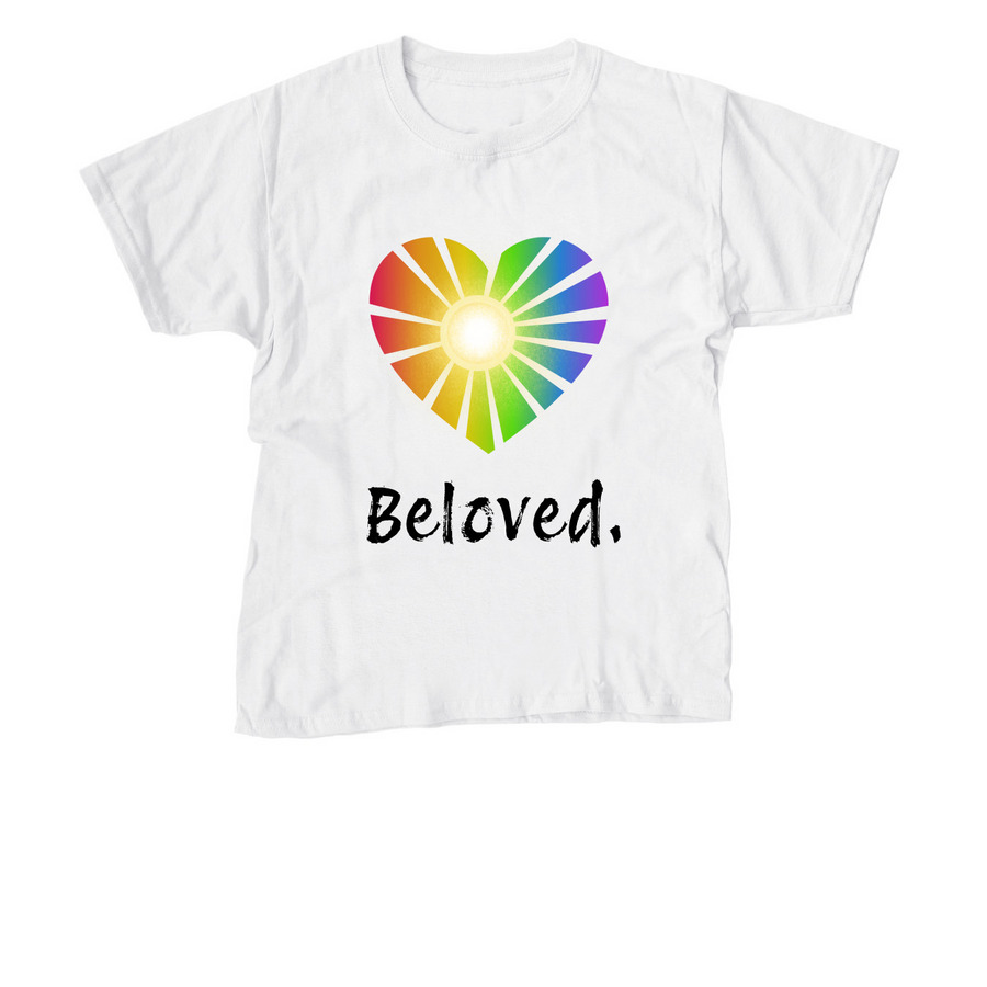 LGBTQ+ are Beloved, a White Youth Unisex Tee