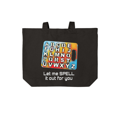 Colorful 26 LetterBoard Tote - white letters, a Deep Black Cotton Canvas Tote Bag