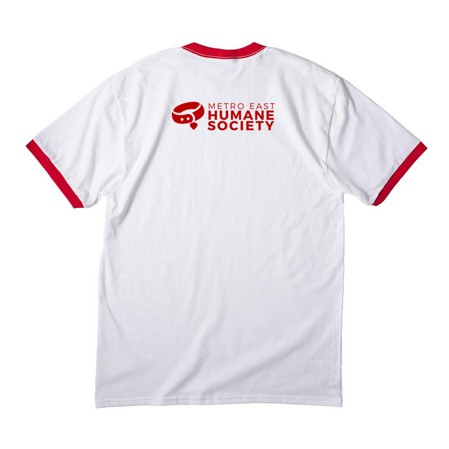 Stay Single. Adopt a Dog., a White/ Red Cotton Ringer Tee (back-view)