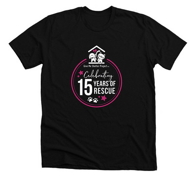 15 Year Anniversary - Pink & White, a Solid Black Blend Premium Unisex Tee