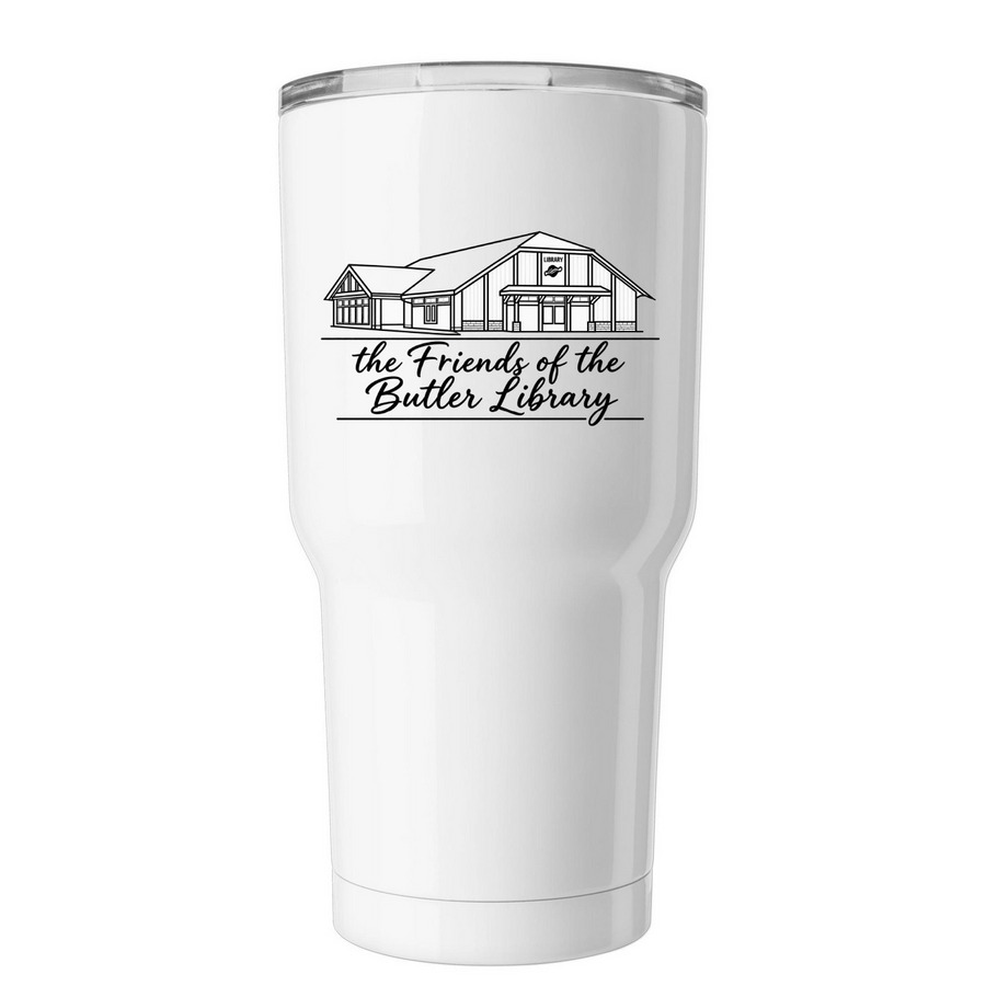 The Friends of the Butler Library Tumbler, a White Insulated Tumbler