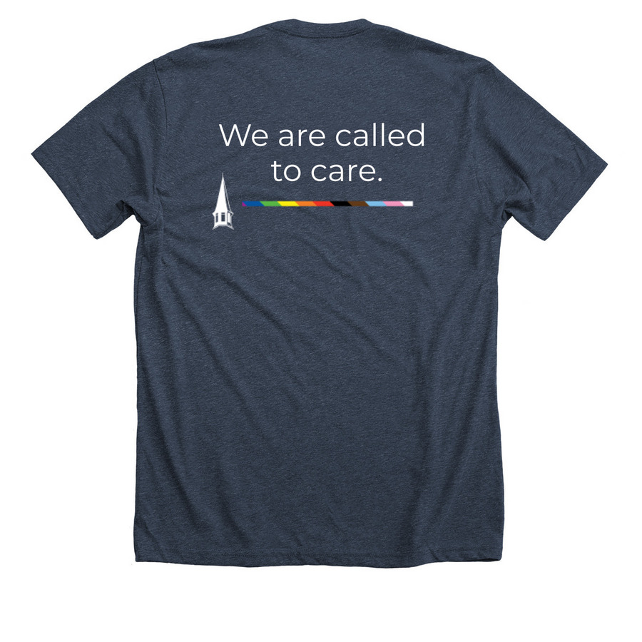 Good Shepherd UMC Swag, a Heather Midnight Navy Premium Unisex Tee (back-view)