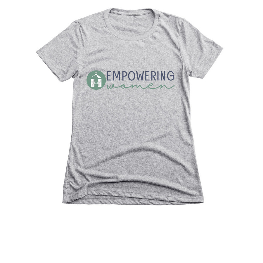 Empowering Women (color logo), a Dark Heather Grey Women's Slim Fit Tee