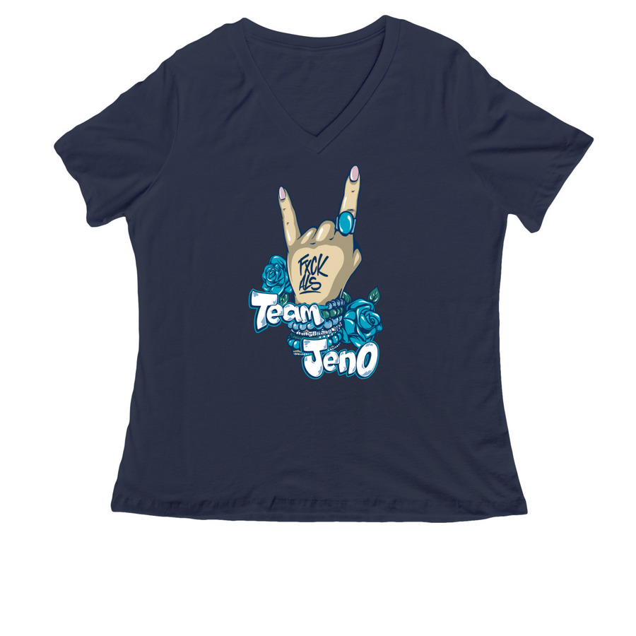 Team JenO, a Navy Women's Relaxed V-Neck Tee
