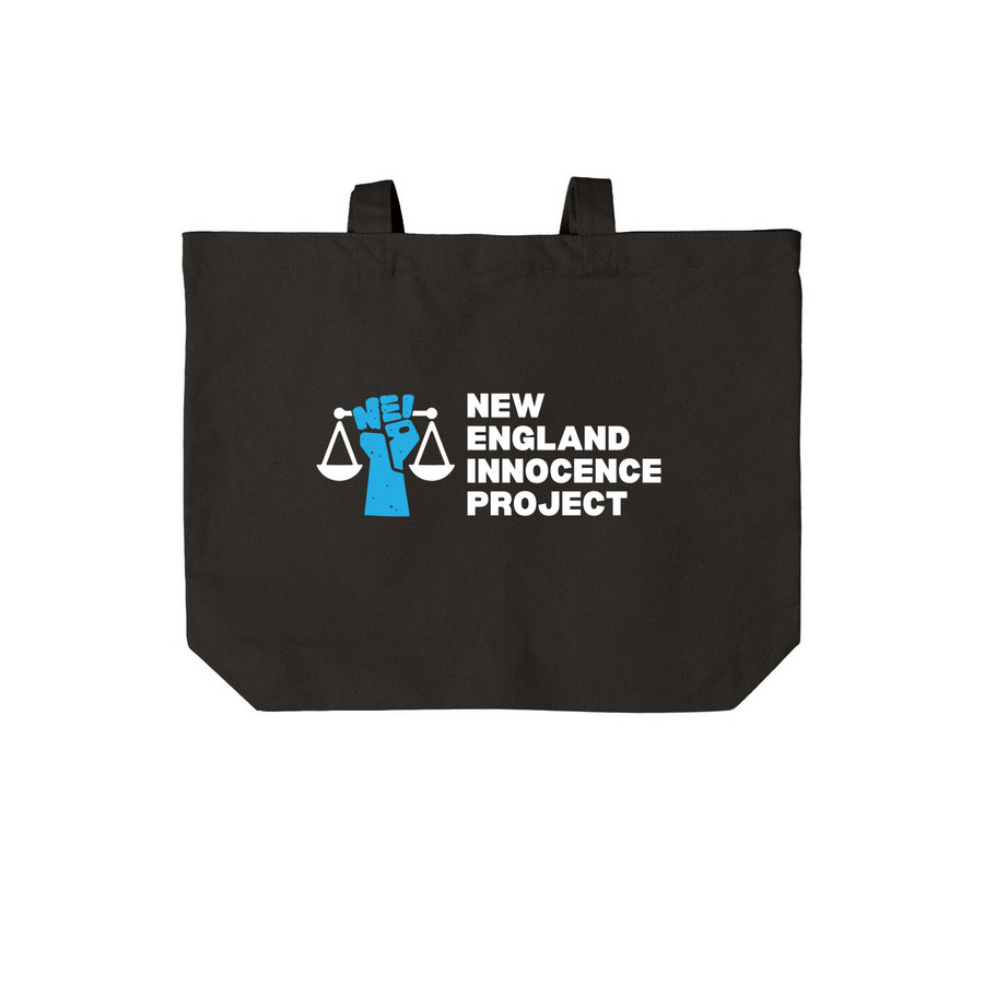 New England Innocence Project Tote Bag, a Deep Black Cotton Canvas Tote Bag