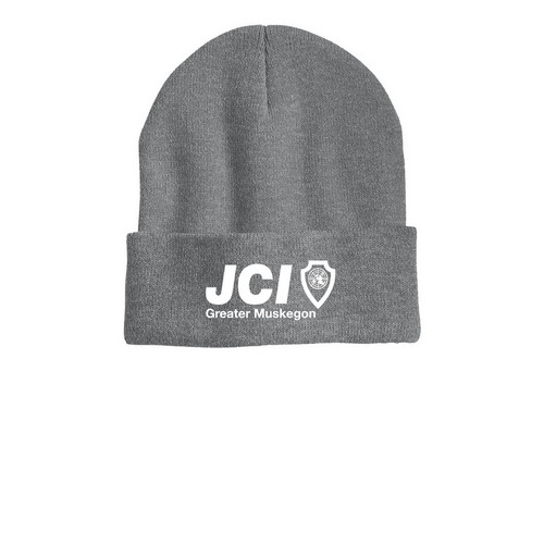 Hats, a Dark Heather Grey Printed Cuffed Beanie