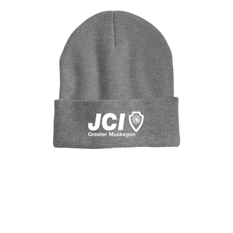 Hats, a Dark Heather Grey Printed Cuffed Beanie