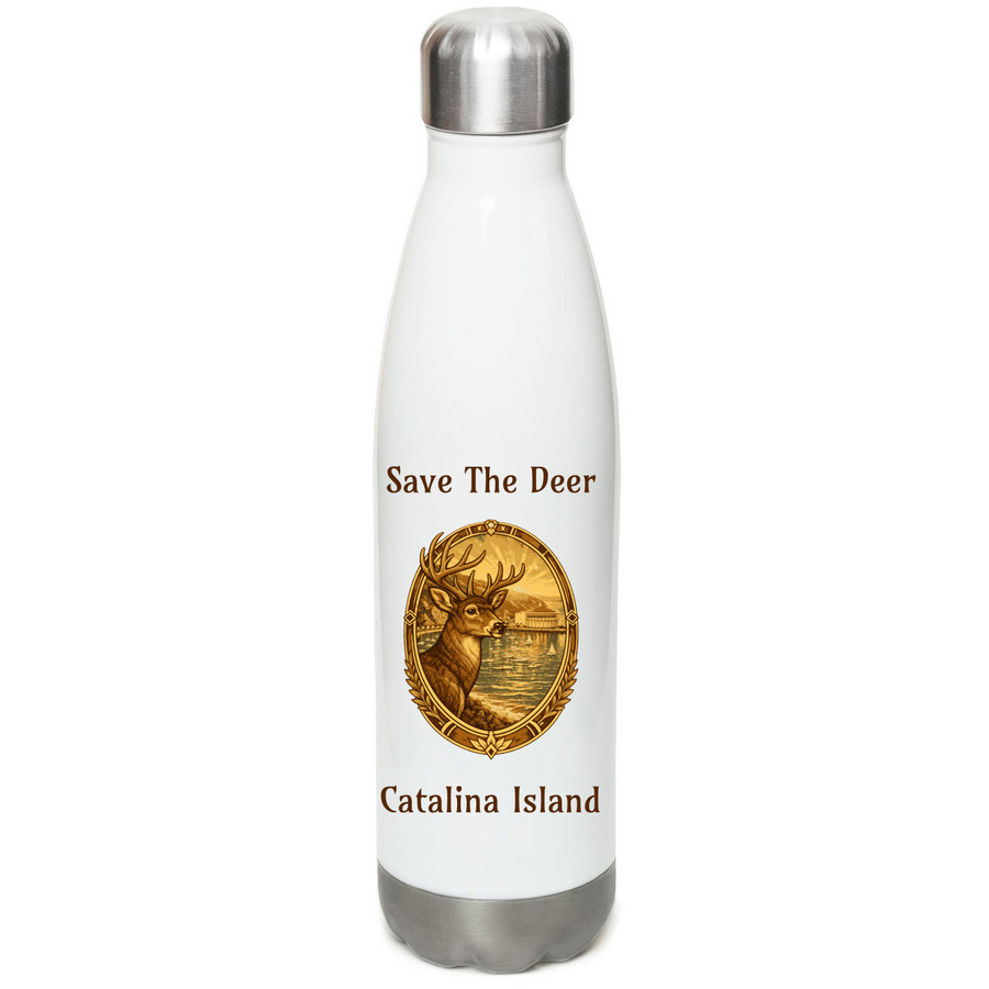 Coalition to Save Catalina Island Deer, a White Stainless Steel Water Bottle