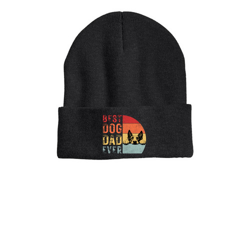 RETRO Best Dog Dad Ever, a Heather Charcoal Printed Cuffed Beanie