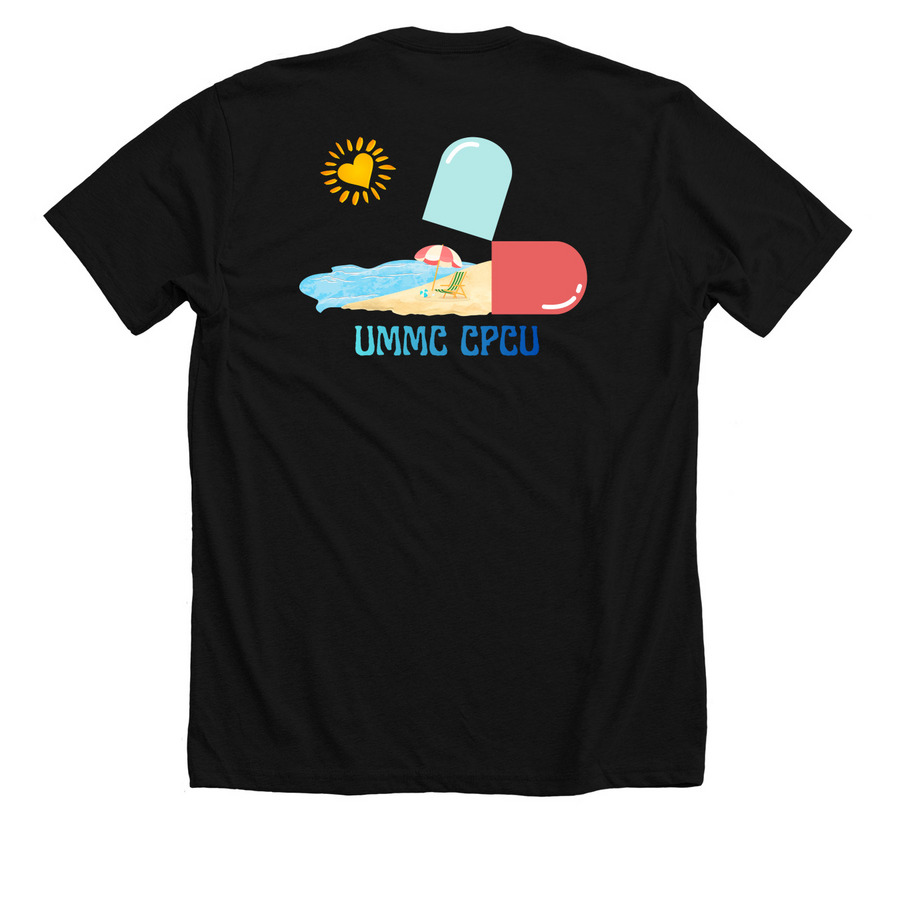 Chill Pill, a Solid Black Blend Premium Unisex Tee (back-view)