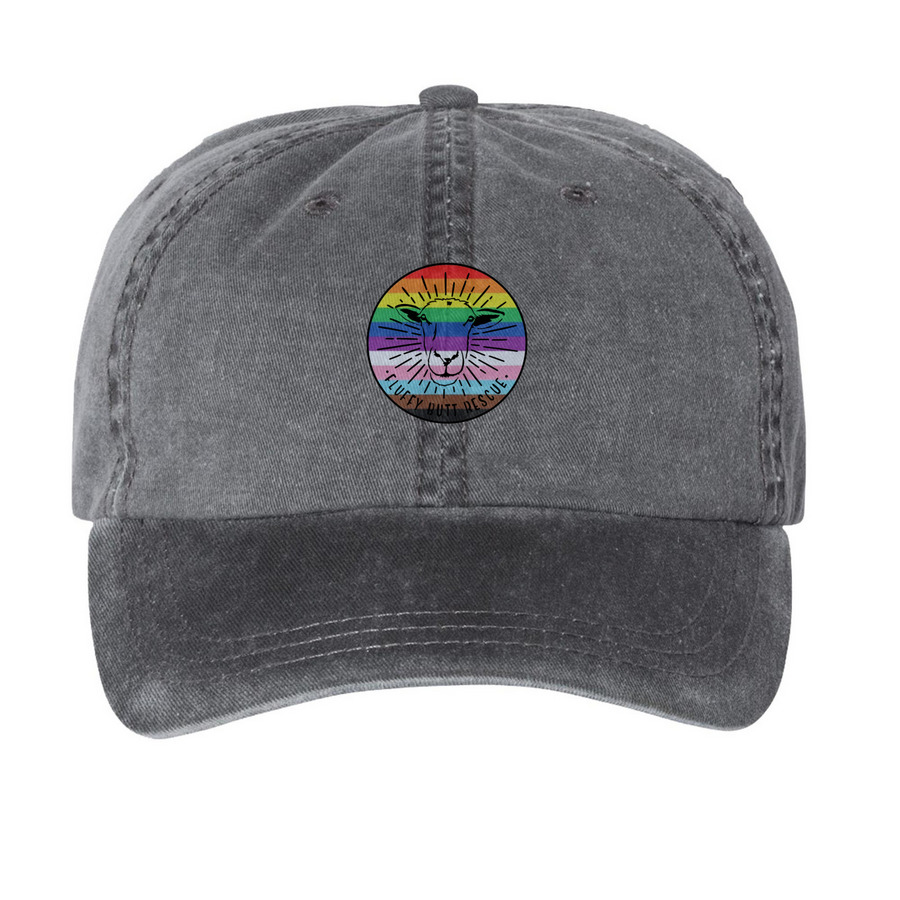 Radiant Goldie LGBTQIA+ hats, a Black Printed Pigment Dye Baseball Cap