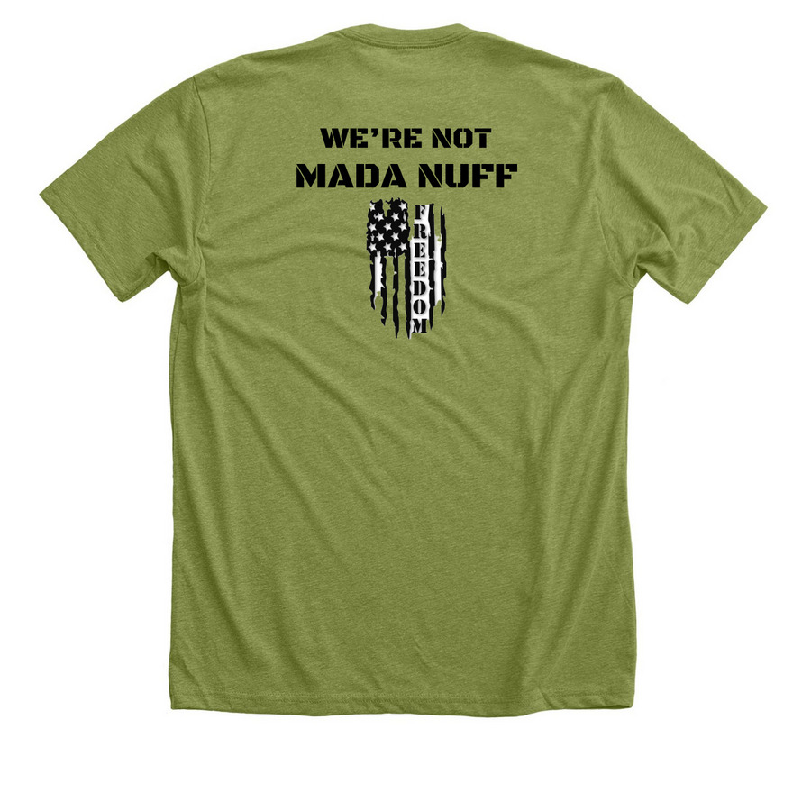 MADA - Make America Decent Again, a Heather Green Premium Unisex Tee (back-view)