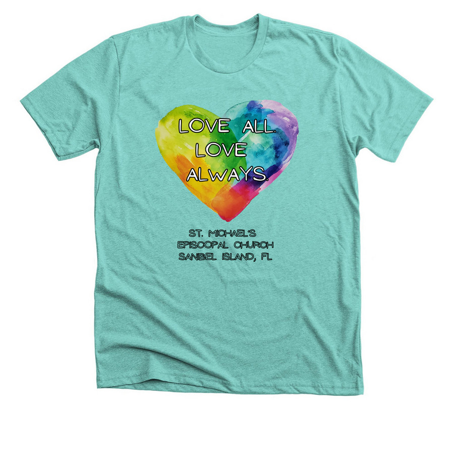 1 Sided Simple Logo Option, a Heather Sea Green Premium Unisex Tee