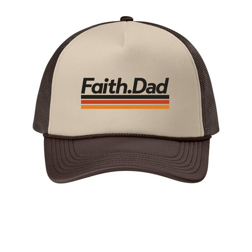 Faith Dad Trucker Hat, a Stone/ Coffee Bean Printed Foam Trucker Hat