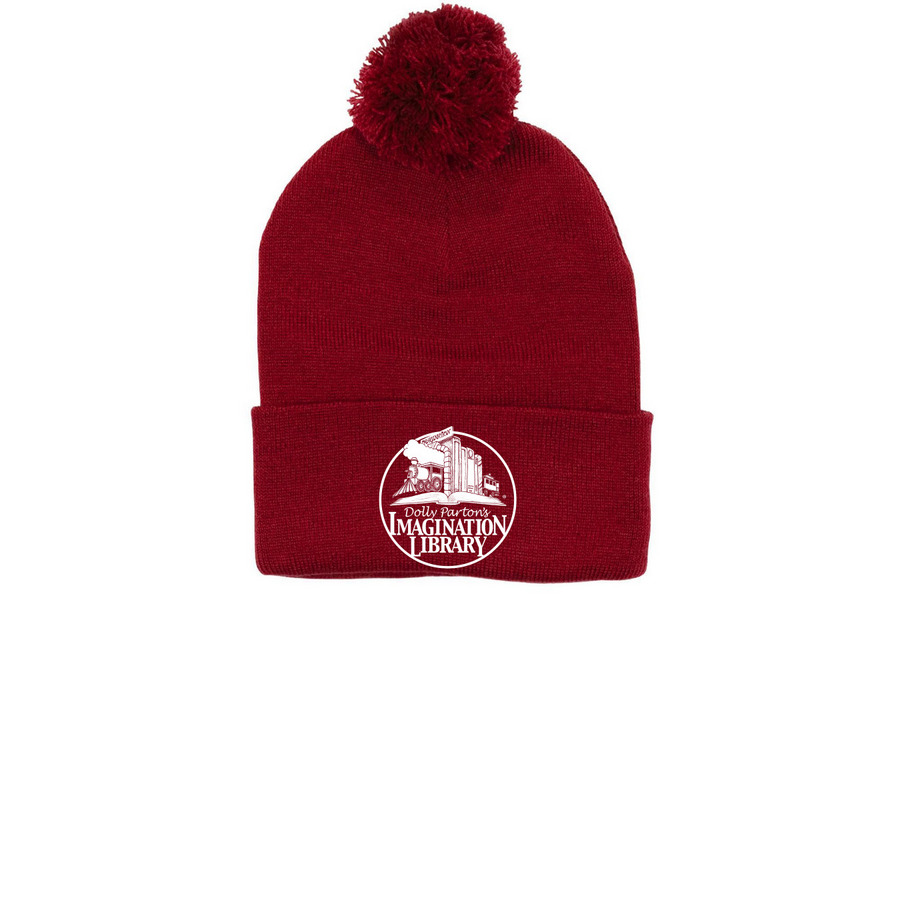 Dolly Parton's Imagination Library Beanies, a Red Printed Pom-Pom Beanie