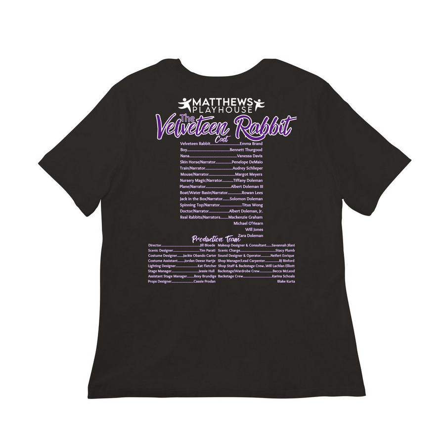 The Velveteen Rabbit at Matthews Playhouse, a Black Women?s Relaxed Cotton Tee (back-view)