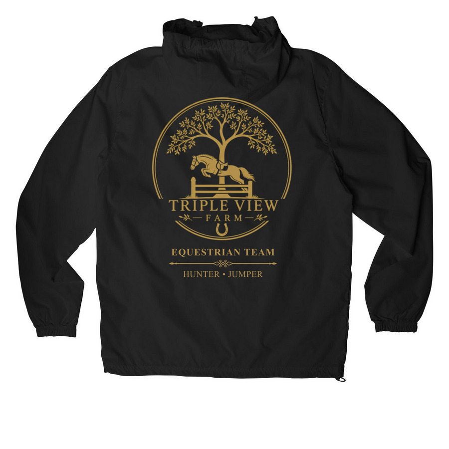 Amanda + Martini | TVF Equestrian Team Anorak, a Black Packable Anorak (back-view)