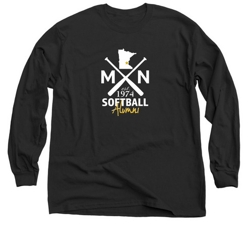 Long-sleeve T2: MN 1974 Softball Alumni, a Black Classic Long Sleeve Tee