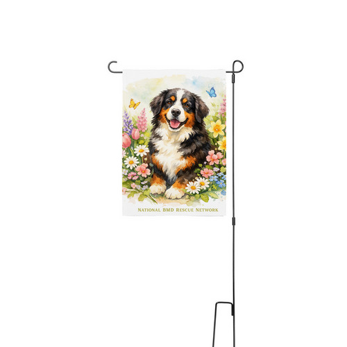 Wildflowers & Wagging Tails - Garden Flag, a White 12" x 18" Yard Flag with Stake