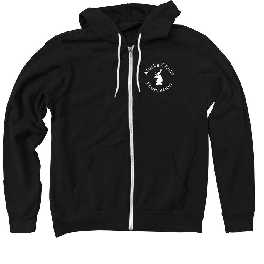 Adult Full Zip- Back Design White Logo, a Black Zip Up Hoodie