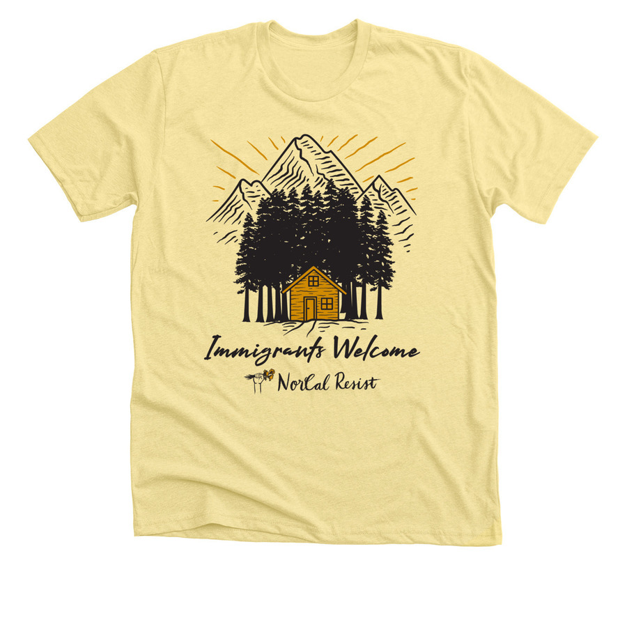 Immigrants Welcome, a Heather Yellow Gold Premium Unisex Tee