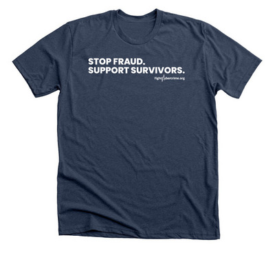 Stop Fraud. Support Survivors. - Dark, a Heather Navy Premium Unisex Tee
