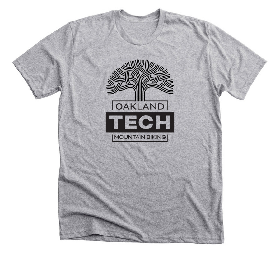 Oakland TECH Mountain Biking w/Tree (black), a Athletic Heather Premium Unisex Tee