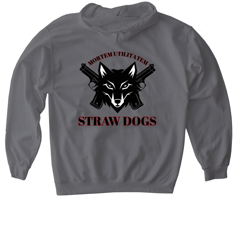 Straw Dogs&nbsp;, a Charcoal Gildan Softstyle Pullover Hoodie (back-view)