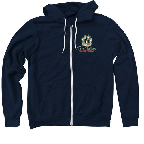 FoxTales Logo, a Navy Zip Up Hoodie