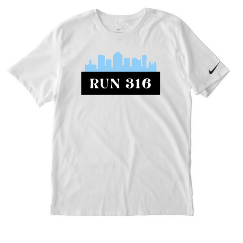 Nike Skyline Logo Tee, a White Nike Dri-FIT Jersey Blend Performance Tee