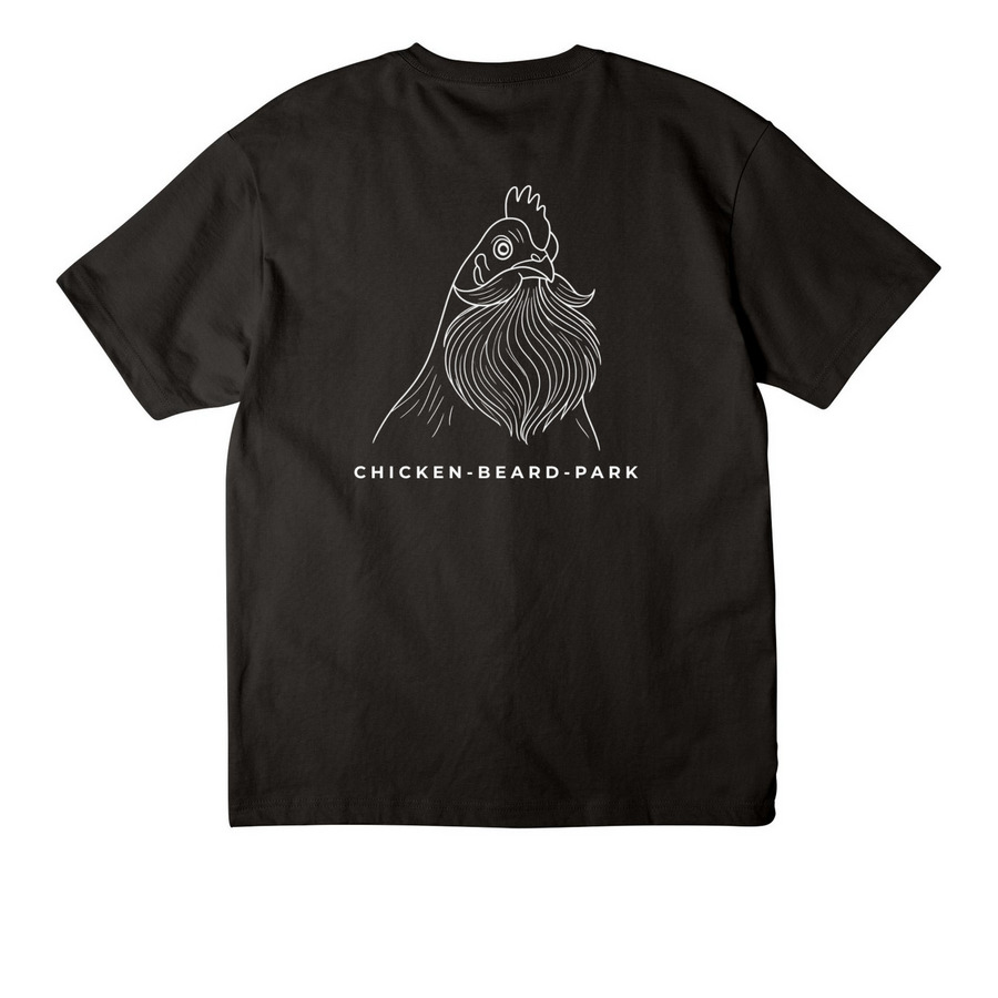 NEW! Chicken - Beard park T-Shirt, a Black Unisex Heavyweight Tee (back-view)