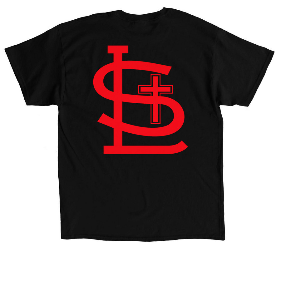 STL religious Tshirt, a Black Classic Unisex Tee (back-view)