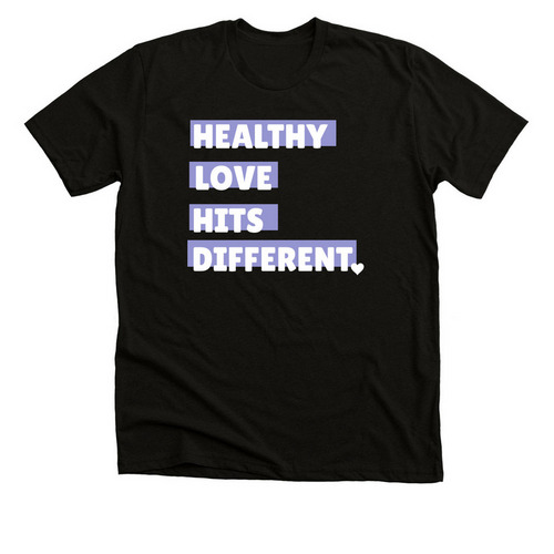 Healthy Love Hits Different- DV Awareness, a Solid Black Blend Premium Unisex Tee