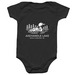 Infant Onesie with White Logo, a Black Infant Onesie