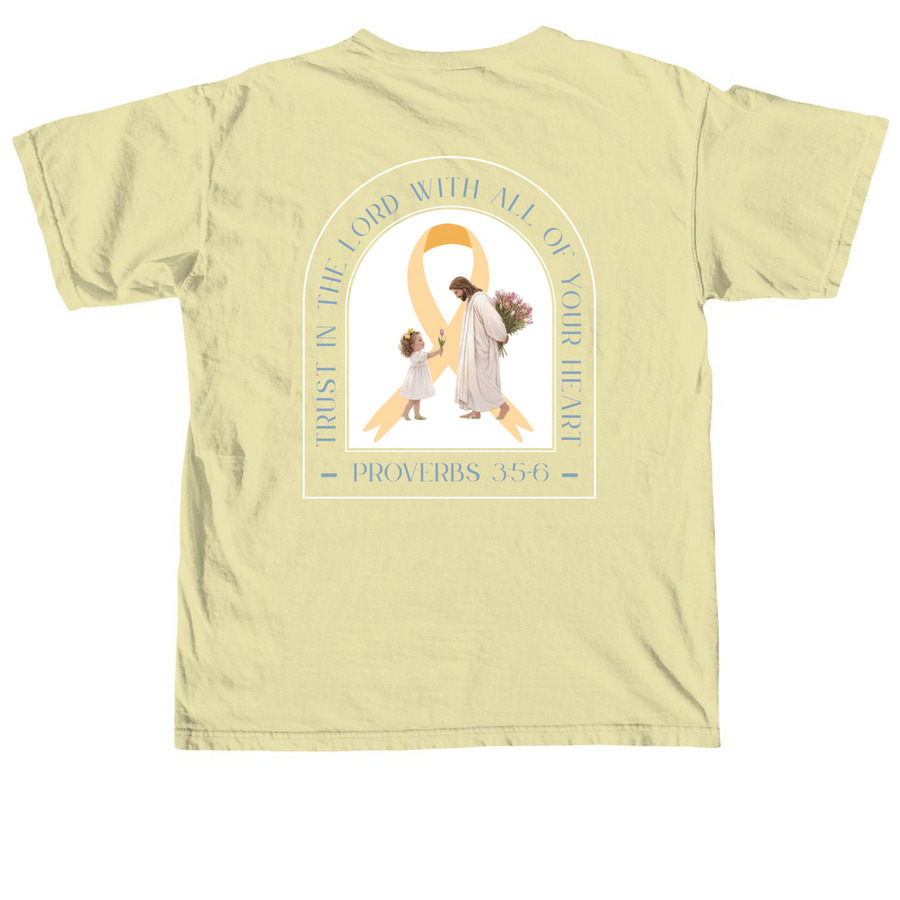 Hope Blooms for Annalyn-YellowChildhoodCancer, a Butter Comfort Colors Unisex Tee (back-view)