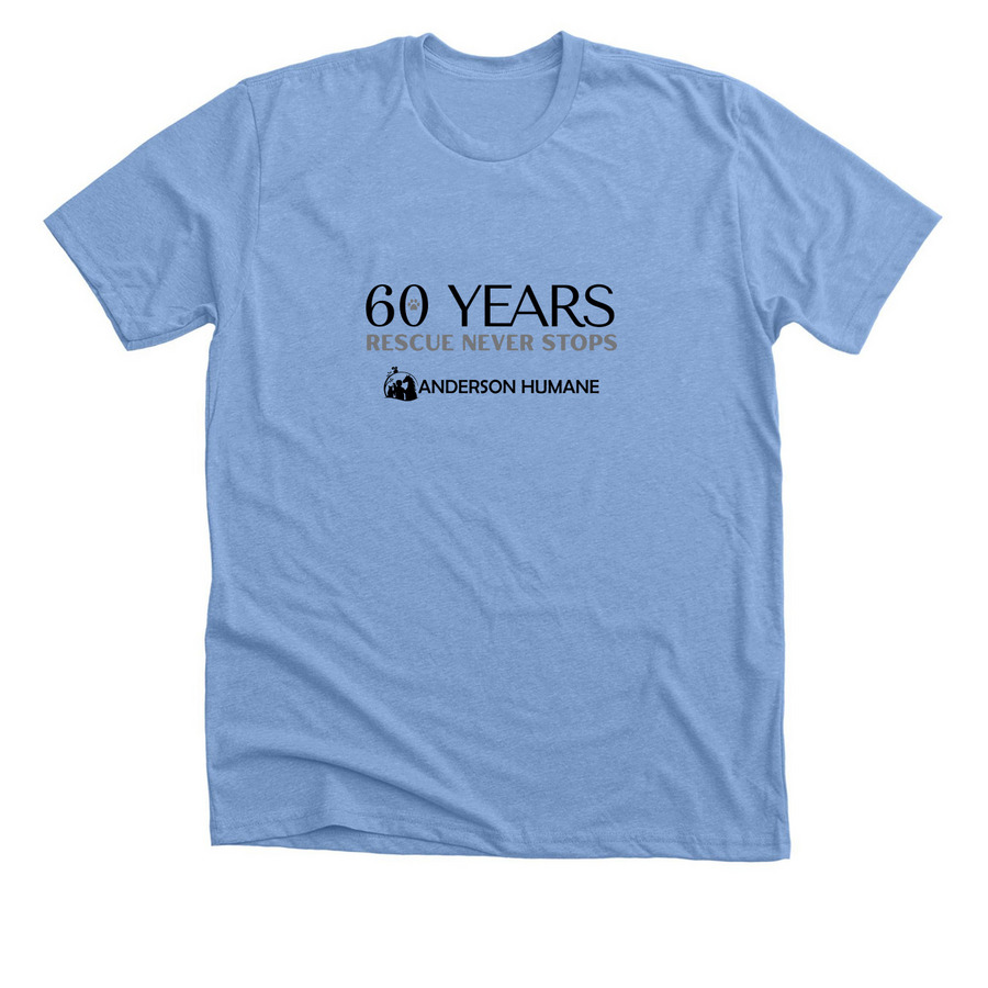 Rescue Never Stops, a Heather Carolina Blue Premium Unisex Tee