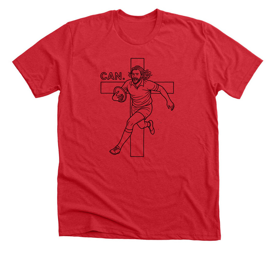 He CAN play rugby., a Heather Red Premium Unisex Tee