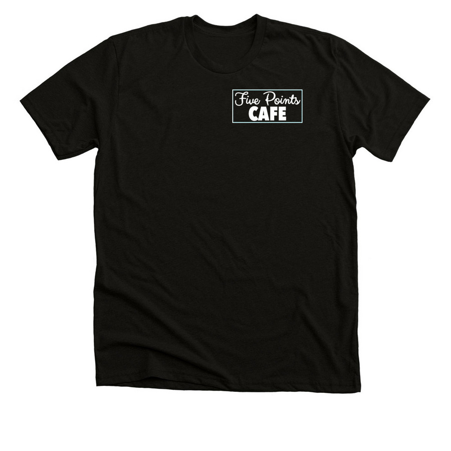 Five Points Cafe, a Black Heather Premium Unisex Tee