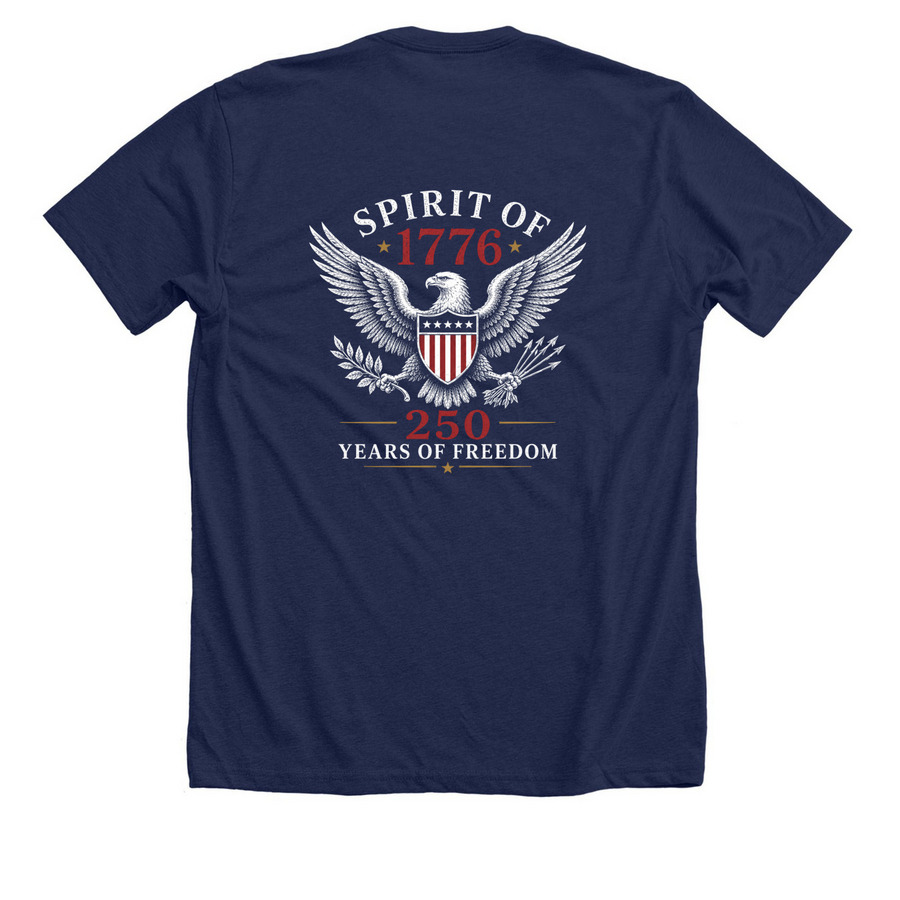 JAA Spirit of 1776 Eagle, a Solid Navy Blend Premium Unisex Tee (back-view)