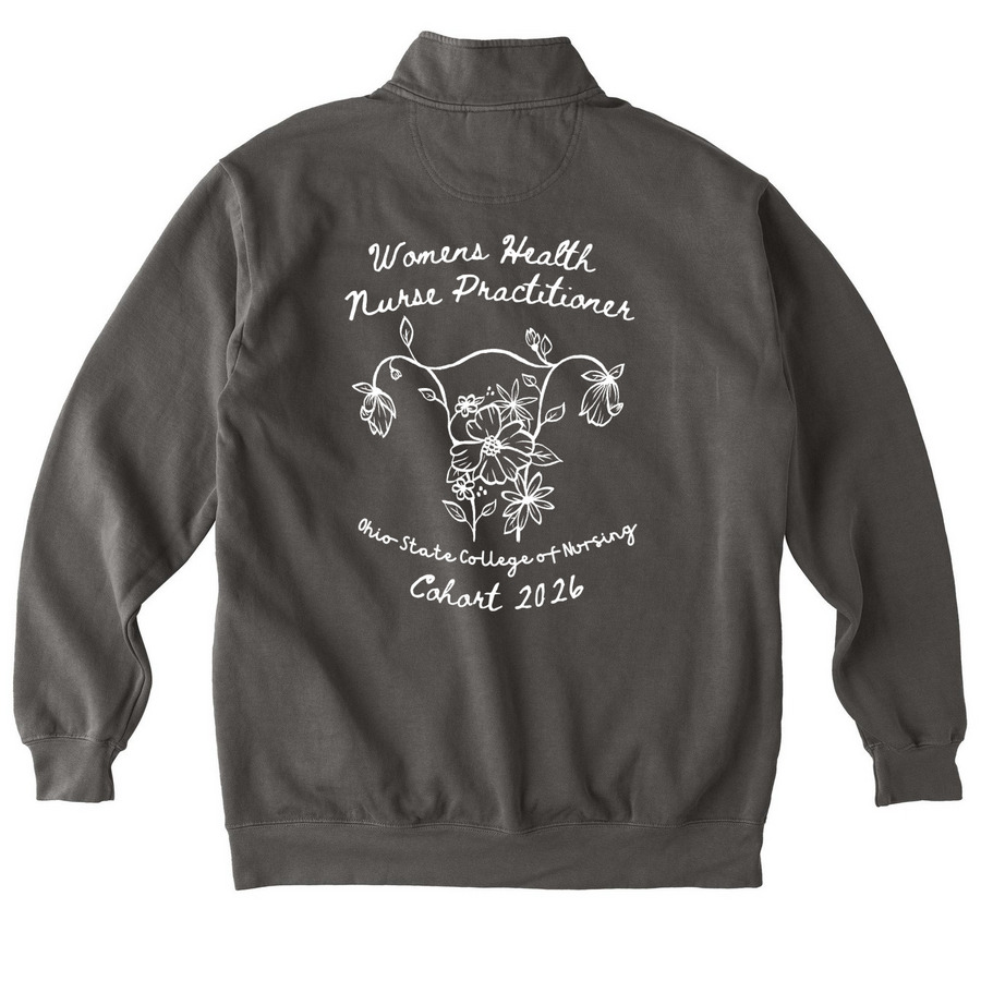 WHNP Uterus on Back, a Pepper Comfort Colors Quarter Zip Pullover (back-view)