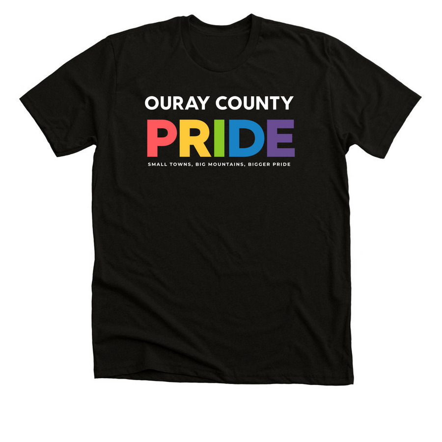 2026: Ouray County Pride Basic (white font), a Black Heather Premium Unisex Tee