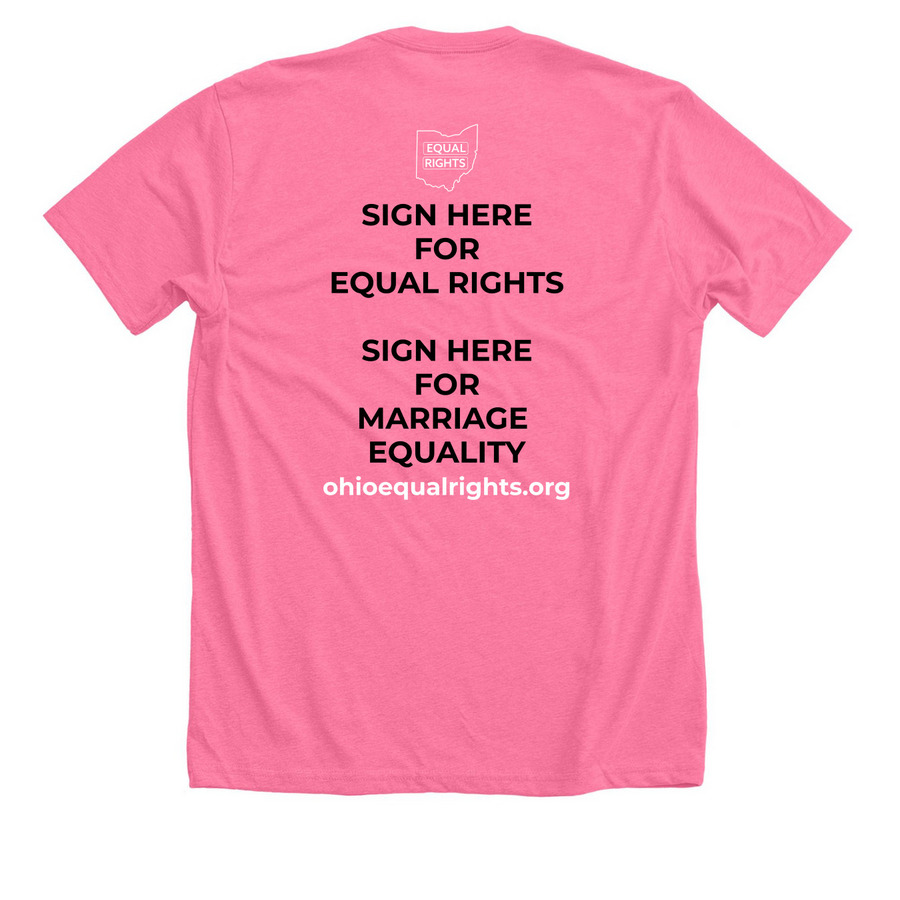 The Volunteer T-Shirt, a Neon Pink Premium Unisex Tee (back-view)